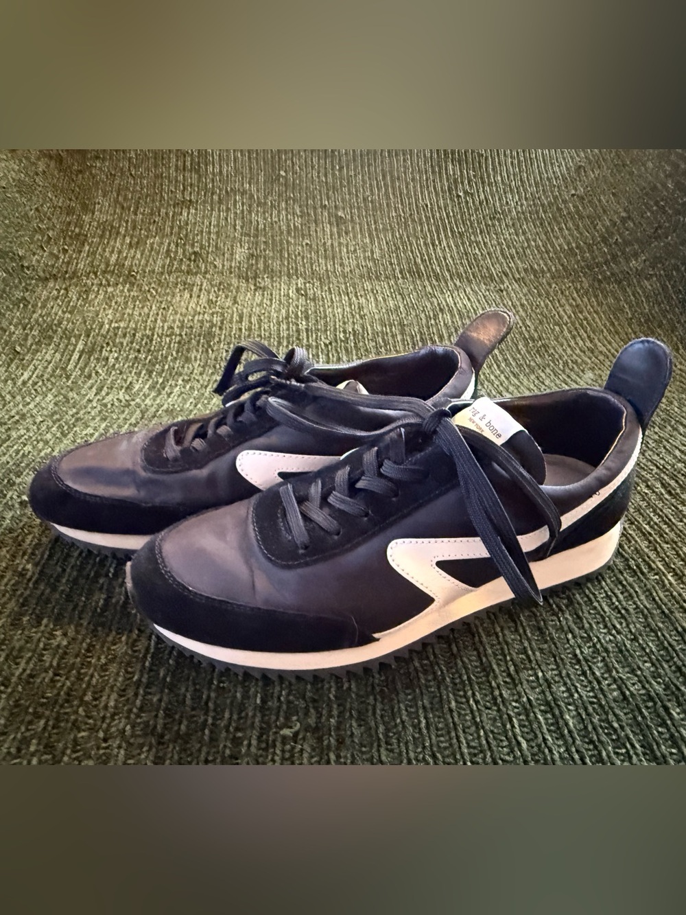 rag & bone Black and White Retro Runner Slim Ultra Sneakers (Women)